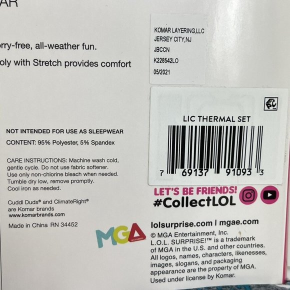 Climate Right Cuddle Duds LOL Surprise Insulating Warm Underwear Large 10/12 New - Picture 8 of 12